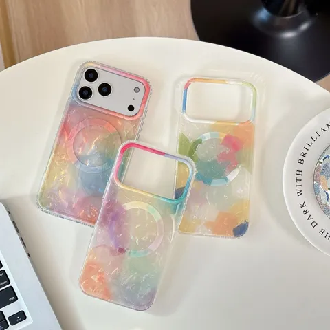 Magnetisch Graffiti Schelpenstructuur Siliconen Telefoonhoesje Voor iPhone 16 Pro Max 17 15 14 Valbestendig IMD Veelkleurig