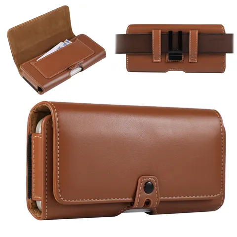 Custodia Orizzontale Universale in Pelle PU per Cellulare da Cintura Portafoglio Tinta Unita Chiusura Magnetica Porta Carte