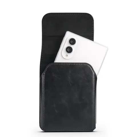 Universal PU Leather Vertical Mobile Phone Waist Bag with Flip Magnetic Buckle and Belt Loop Holster for Foldable Smartphone