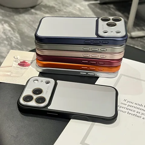 AG Frosted Matte Phone Case For iPhone Metal Contrast Frame Full Coverage Shockproof Large Window Camera Lens Protective Cover