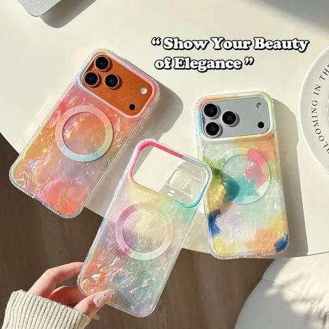Magnetisch Graffiti Schelpenstructuur Siliconen Telefoonhoesje Voor iPhone 16 Pro Max 17 15 14 Valbestendig IMD Veelkleurig