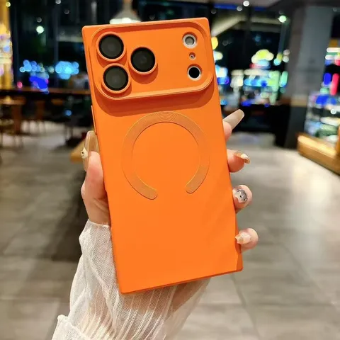 Square Magnetic Silicone Phone Case With Lens Protector Matte Skin Feel Shockproof Full Protective Geometric Frame Case