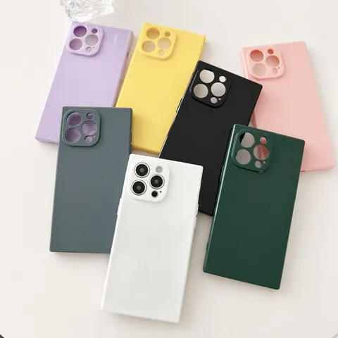 Minimalist Square TPU Phone Case Solid Color Full Coverage Camera Protective Phone Shell For iPhone Series