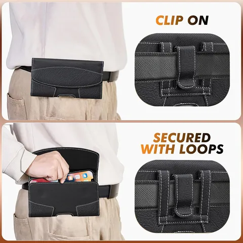 Funda de Cinturón Universal de Cuero PU para Hombre Cierre Magnético Ranura Tarjeta Holster para Teléfono Móvil