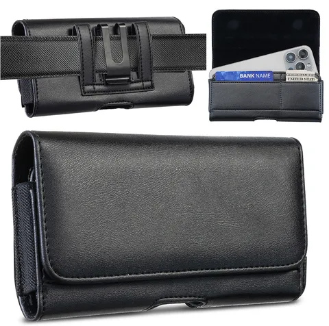 Funda de Cinturón Universal Horizontal de Cuero PU para Teléfono Inteligente Con Clip Lazo Cierre Magnético Ranura Tarjeta Negro