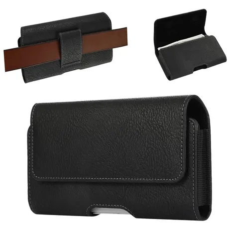 Men Horizontal TPU Faux Leather Cell Phone Belt Loop Pouch Magnetic Closure Waist Bag For Smartphone Holster Case