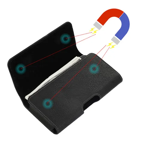 Men Horizontal TPU Faux Leather Cell Phone Belt Loop Pouch Magnetic Closure Waist Bag For Smartphone Holster Case