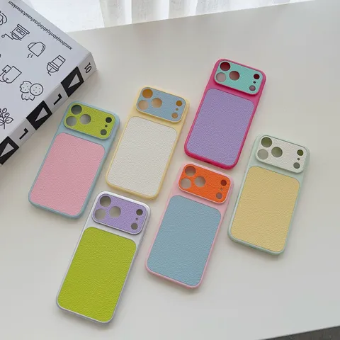 Coque de Téléphone en Cuir PU Blocs de Couleur Dopamine Texture Litchi Anti Chute Antichoc Housse Protection Compatible iPhone