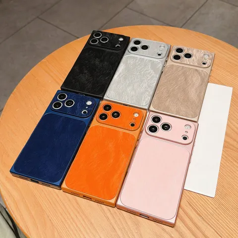 Coque de Téléphone Texture de Maille de Fil Carrée Couleur Unie Avec Protection Appareil Photo Grand Mirador Antichoc Coque Arrière TPU