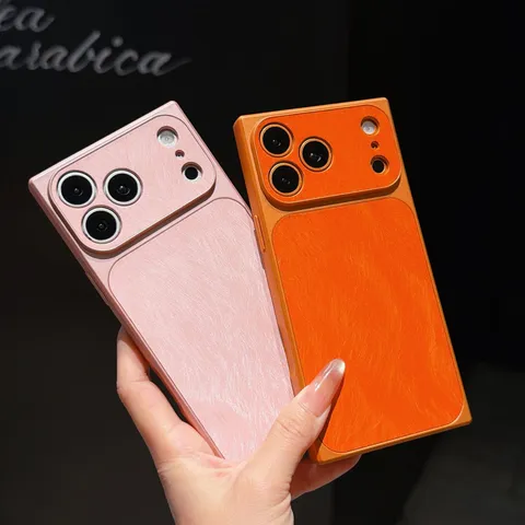 Coque de Téléphone Texture de Maille de Fil Carrée Couleur Unie Avec Protection Appareil Photo Grand Mirador Antichoc Coque Arrière TPU