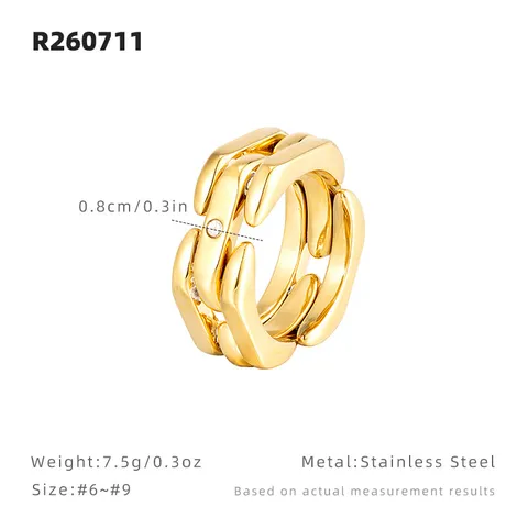 Bague en Acier Titane Strass Chaîne Déformable pour Femme Bijoux de Doigt Multicouche Transformables Géométriques de Luxe