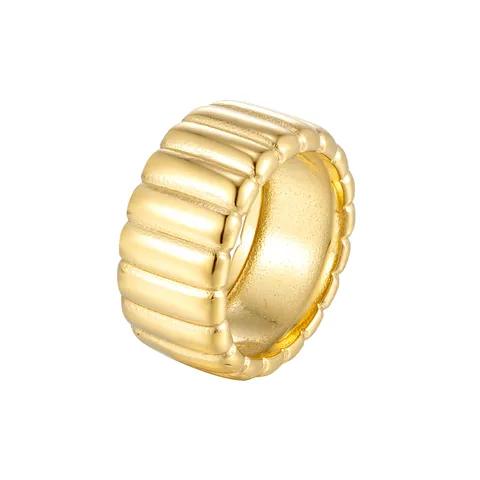 Bague d'Index Large à Rayures Verticales en Acier Titane Vintage Pour Femme Anneau Simple Géométrique Électroplaqué Or Argent Bijoux Cadeau