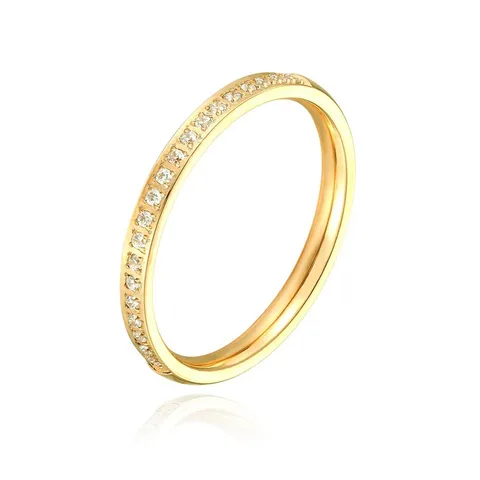 Bague en Strass Demi-alliance Minimaliste en Acier Titane Pour Femme Mode Électroplaqué Géométrique Bague de Doigt Empilable Non Réglable