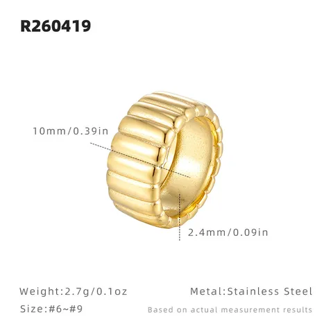 Bague d'Index Large à Rayures Verticales en Acier Titane Vintage Pour Femme Anneau Simple Géométrique Électroplaqué Or Argent Bijoux Cadeau