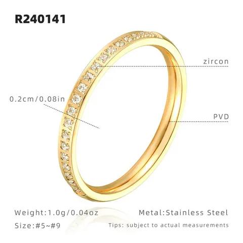 Bague en Strass Demi-alliance Minimaliste en Acier Titane Pour Femme Mode Électroplaqué Géométrique Bague de Doigt Empilable Non Réglable