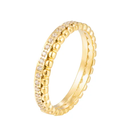 Bagues en Acier Titane Double Couche de Perles Strass pour Femmes Or Argent Électroplaqué Ne Décolore Pas Géométrique Réglable Bijoux Bague de Doigt Cadeau