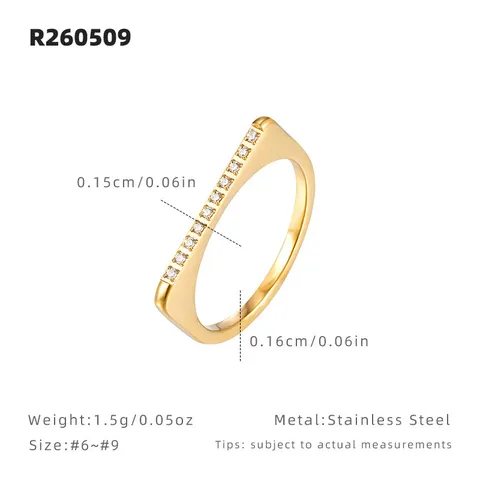 Bague Bande Empilable en Strass d'Acier Inoxydable Plaqué Or Minimaliste Anneaux de Doigt Géométriques Micro Pave pour Femmes