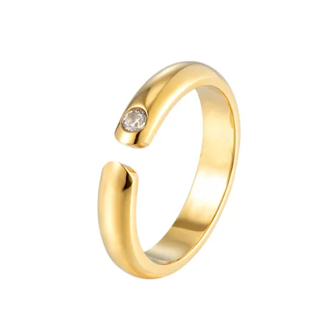 Bague Ouverte Minimaliste en Acier Titane pour Femme Or Électroplaqué Anneau Simple Dôme Ajustable Strass Bague Géométrique Bijoux de Métro Cadeau