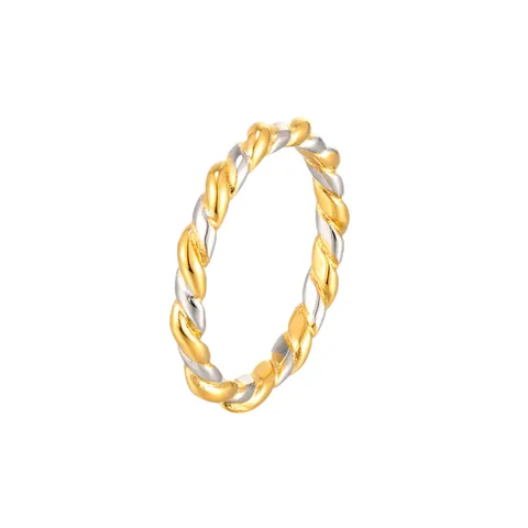 Bague Torsadée Bicolore en Acier Titane Plaqué Or 18K Minimaliste Pour Femmes Chic Ligne Géométrique Bague Couple Bijoux Cadeau