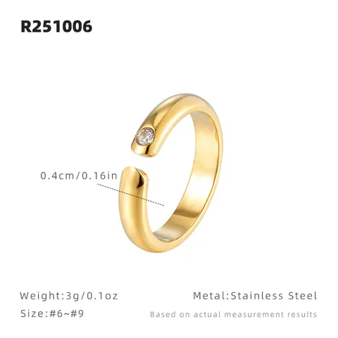 Bague Ouverte Minimaliste en Acier Titane pour Femme Or Électroplaqué Anneau Simple Dôme Ajustable Strass Bague Géométrique Bijoux de Métro Cadeau