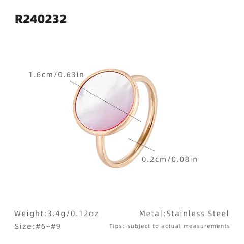 Bague Ronde Géométrique en Acier au Titane Plaqué Or Coquille Rose Minimaliste pour Femme Élégante Délicate Bijoux Cadeau