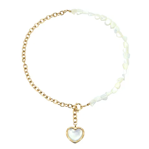 Minimalistisch Titanium Staal Gesplitste Ketting Halsketting Hart Kunstparel Hanger Choker Verguld Achttien Karaat Goud Choker Ketting Sieraden