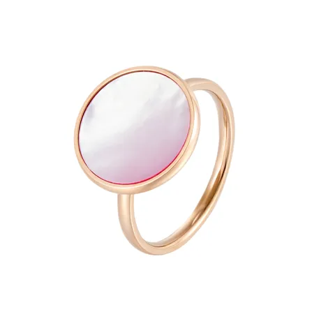 Bague Ronde Géométrique en Acier au Titane Plaqué Or Coquille Rose Minimaliste pour Femme Élégante Délicate Bijoux Cadeau
