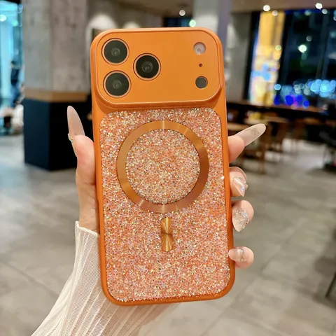 Luxury Rhinestone Magnetic Phone Case Compatible With iPhone 17 16 15 Pro Max Electroplated Large Window Camera Protector Case