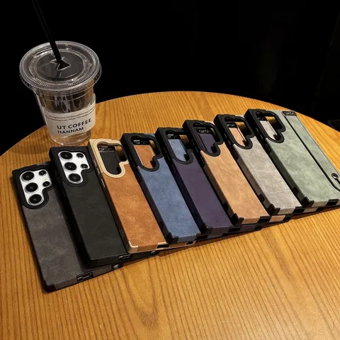 Funda de Teléfono de Cuero PU TPU Vintage Negocios Magnética Cobertura Completa Antigolpes Con Correa de Muñeca Soporte Para Samsung
