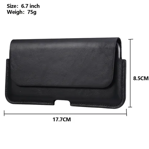 Horizontal Genuine Leather Phone Pouch Belt Loop Waist Case Shockproof Cellphone Holster Sleeve Magnet Closure Pocket Wallet Organizer For Universal Smartphone Men