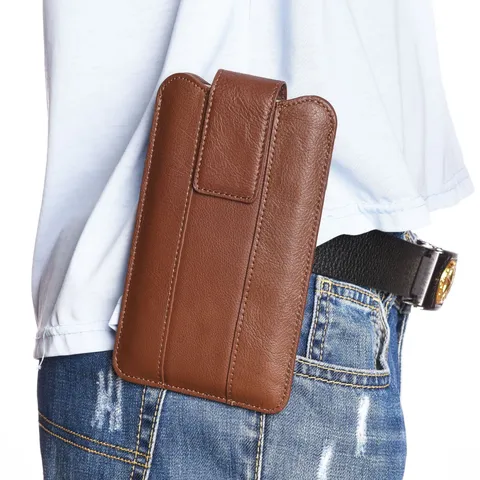 Pochette de Taille Universelle en Cuir de Vachette Premier Choix Étui Téléphone Rétro Passant Ceinture Avec Boucle Réglable pour Hommes Femmes Plein Air