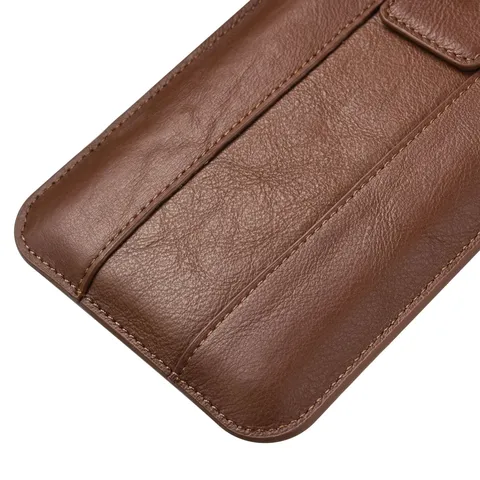 Pochette de Taille Universelle en Cuir de Vachette Premier Choix Étui Téléphone Rétro Passant Ceinture Avec Boucle Réglable pour Hommes Femmes Plein Air