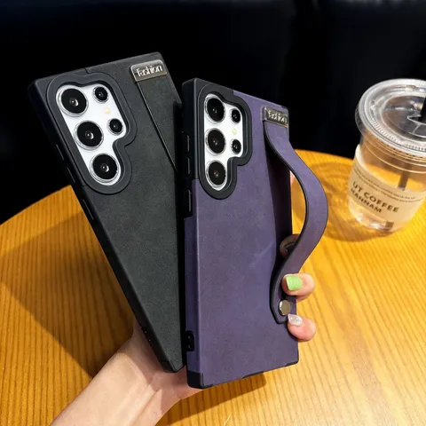 Funda de Teléfono de Cuero PU TPU Vintage Negocios Magnética Cobertura Completa Antigolpes Con Correa de Muñeca Soporte Para Samsung