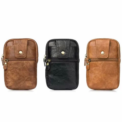 Multifunctional PU Leather Phone Waist Bag Retro Double Zipper Belt Loop Purse Holster Pocket Cover For Outdoor Sports Men Women