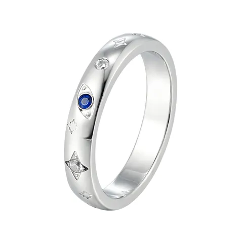 Anillo de Planeta de Acero Inoxidable de Moda para Mujer Anillo de Banda de Strass de Estrella Geométrica Resistente al Desgaste Joyería Diaria Regalo