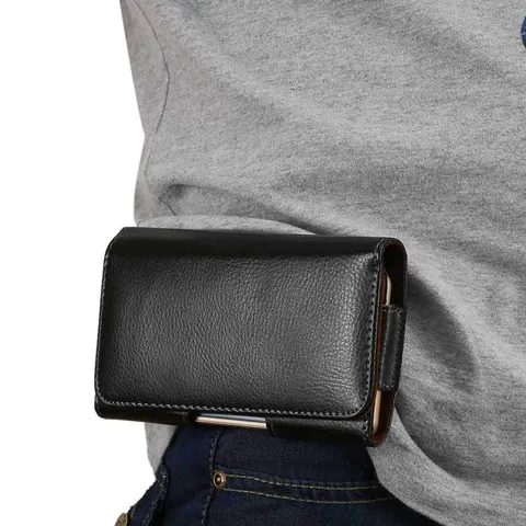Pochette de Ceinture Universelle en Cuir Véritable pour Téléphone Texture Lychee Étui Horizontal Sac de Taille avec Clip de Ceinture pour Smartphone