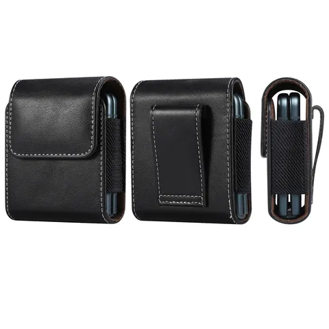 PU Leather Folding Phone Pouch Holster With Belt Clip Waist Case For Z Flip 3 5G Razr 5G Protective Cover Sleeve