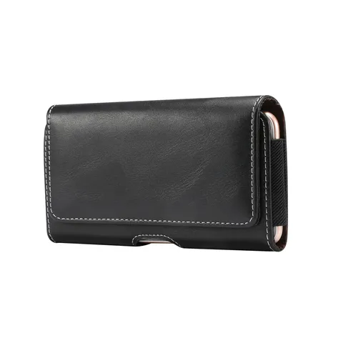 Funda Horizontal Universal de Imitación de Cuero para Teléfono Pasador de Cinturón Capa Única Riñonera Cierre Magnético para Hombre