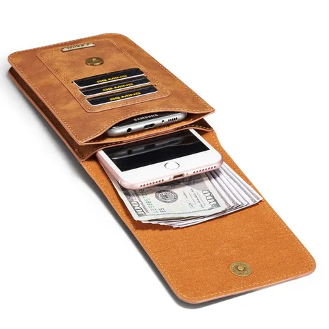 Étui de Taille Universel en Cuir PU pour Téléphone Avec Passant de Ceinture Housse de Protection Multi-Couches Fentes pour Cartes Boucle en Métal