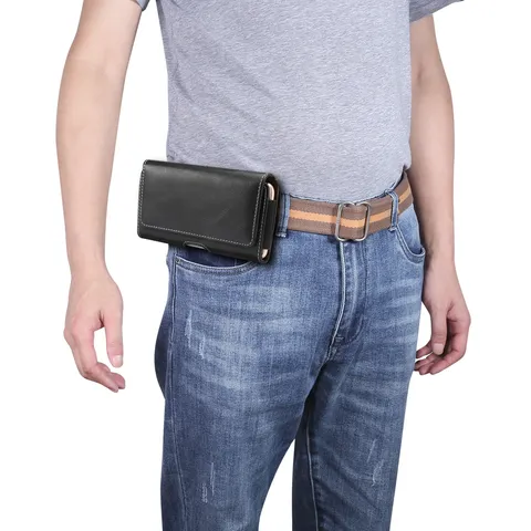 Funda Horizontal Universal de Imitación de Cuero para Teléfono Pasador de Cinturón Capa Única Riñonera Cierre Magnético para Hombre