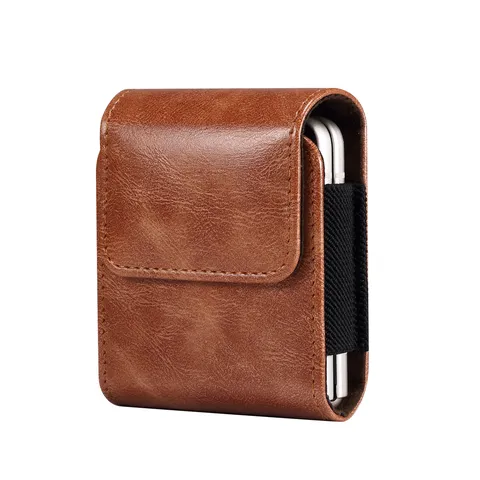 PU Leather Folding Phone Pouch Holster With Belt Clip Waist Case For Z Flip 3 5G Razr 5G Protective Cover Sleeve