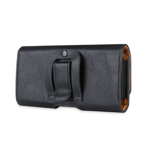 Men's Horizontal Mobile Phone Waist Bag Lychee Pattern TPU Synthetic Leather Holster With Magnetic Closure Belt Clip