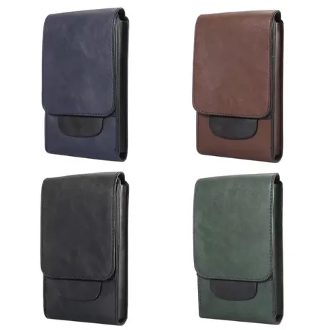 Universal PU Leather Phone Waist Bag For Men Horse Pattern Vertical Mobile Phone Case Cover Magnetic Flap Belt Holster Pouch