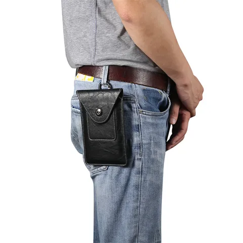 Sac Banane de Téléphone Universel en Cuir PU Motif Éléphant pour Hommes Pochette Verticale avec Passant de Ceinture Fente pour Carte et Crochet Métallique
