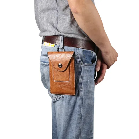 Sac Banane de Téléphone Universel en Cuir PU Motif Éléphant pour Hommes Pochette Verticale avec Passant de Ceinture Fente pour Carte et Crochet Métallique