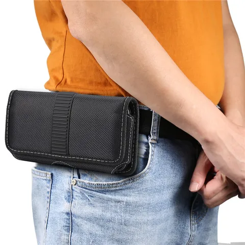 Men Horizontal Belt Loop Phone Pouch Durable Fabric Waist Bag Cell Phone Holster Case Magnetic Closure Outdoor Working Pocket