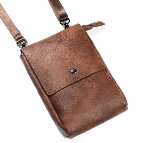 Universal PU Leather Vertical Phone Holster Crossbody Shoulder Bag For Women Men Solid Color Snap Flip Cover Cell Phone Purse