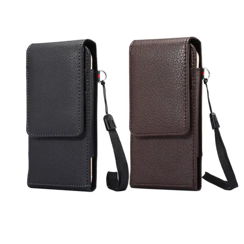 Litchi Grain PU Leather Phone Belt Pouch Vertical Holster Case With Rotating Belt Clip And Card Slots For Men Universal