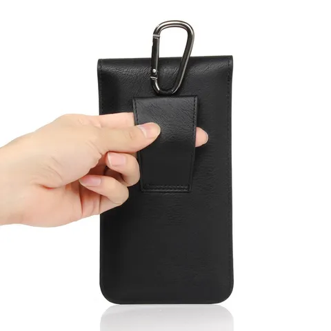 Universal PU Leather Phone Waist Bag Double Layer Climbing Phone Pouch With Belt Loop Carabiner For Outdoor Hiking Men