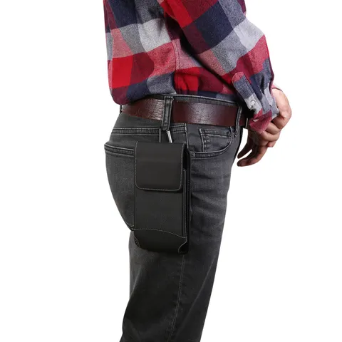 Étui de Téléphone pour Hommes Business Similicuir Toile Oxford Universel Passante de Ceinture Pochette de Taille Rabat anti-usure
